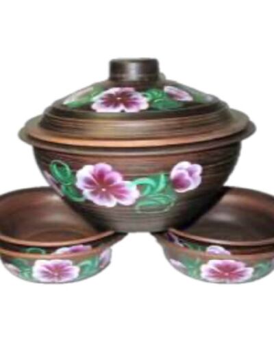 Garnek 2.5 litra + 4 miski żołnierzski, obrazek, czerwona glina