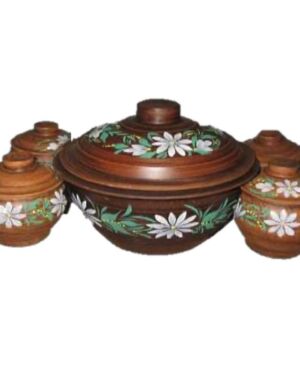 Garnek 2.5 litra + 4 czynachi, obrazek, czerwona glina