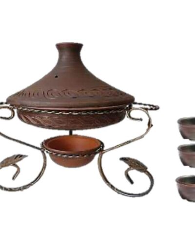 Patelnia Sadzi Tażin + Piala + Sosjerka 3 szt, czerwona glina