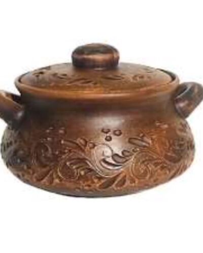 Garnek 2 litra, z uchwytami, Dekor, czerwona glina