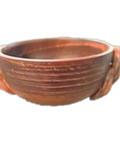 Bulionówka z plecionym uchwytem, czerwona glina