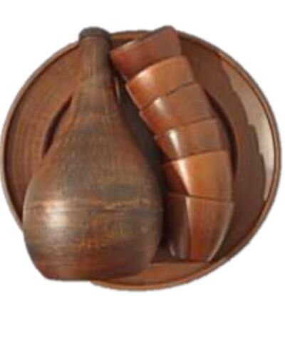 Butelka + 6 Kieliszek na talerzu, czerwona glina