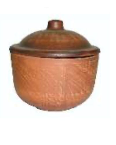 Solniczka z pokrywą mała, czerwona glina