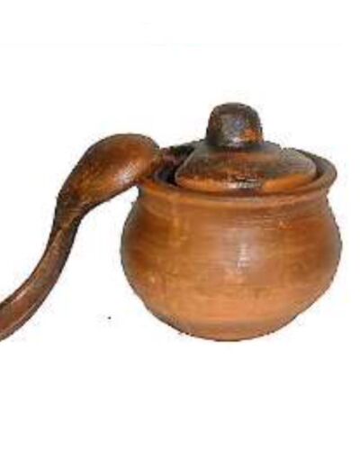 Solniczka z pokrywą + Łyżka, czerwona glina