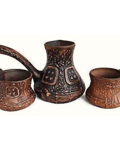 Zestaw Kawiarka “Weś” + 2 filiżanki, czerwona glina