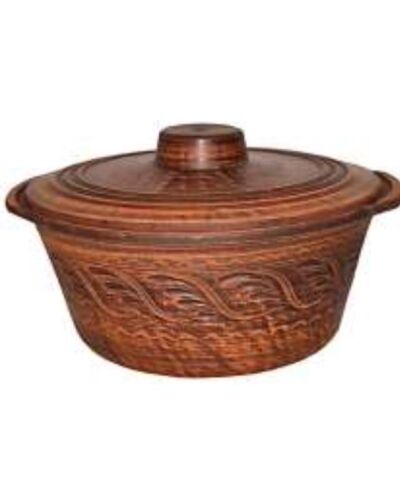 Garnek 1,2 litra z uchwytami, dekorowany, czerwona glina