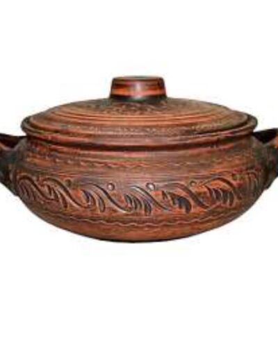 Kasznik 2 litra z uchwytami, dekorowany, czerwona glina