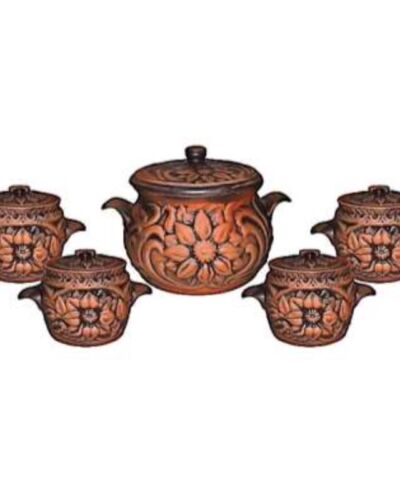 Zestaw Wiosna (garnek + 4 czynachi), czerwona glina