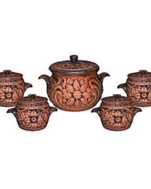 Zestaw Wiosna (garnek + 4 czynachi), czerwona glina