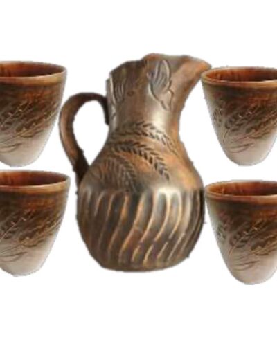 Dzbanek Kłos + 4 szklanki, czerwona glina