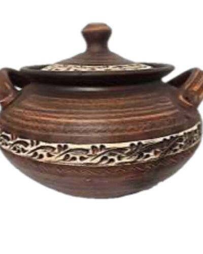 Kasznik ceramiczny 2,5 litra, z uchwytami, angoba, czerwona glina