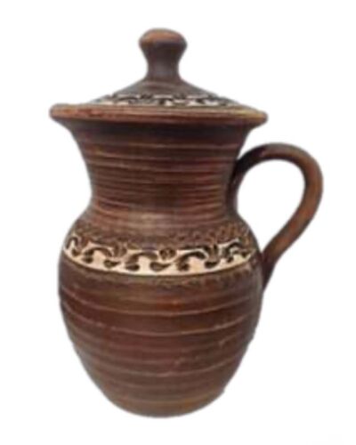 Dzbanek (Krynka) z uchwytami i pokrywą 2,5 l., angoba, czerwona glina