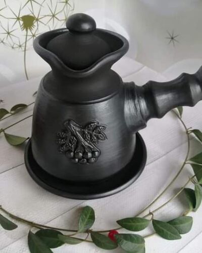 Kawiarka dekorowana, “Winogrono”, czarna glina