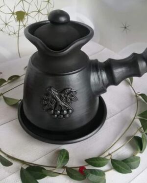 Kawiarka dekorowana, “Winogrono”, czarna glina