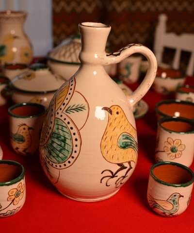 Dzbanek glazur Ptaka, czarna glina