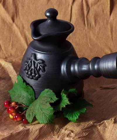 Kawiarka dekorowana, “Winogrono”, czarna glina