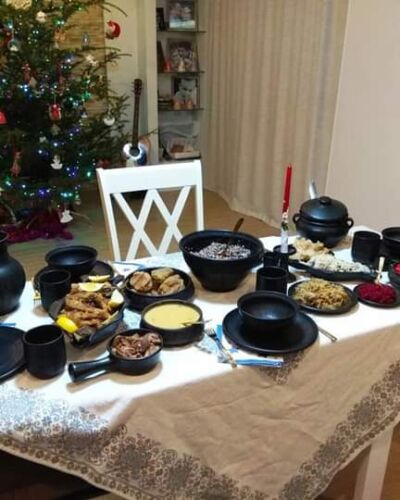 Zestaw: waza i świecznik, czarna glina