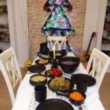 Zestaw: waza i świecznik, czarna glina