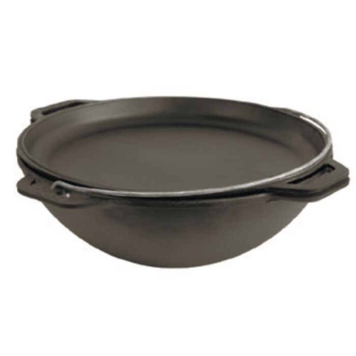 Azjatycki kociołek żeliwny z pokrywką-patelnią