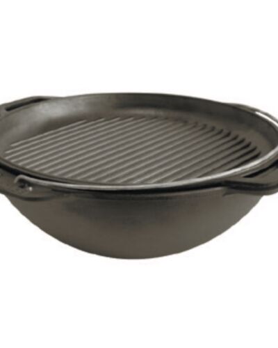 Azjatycki kociołek żeliwny z pokrywką-patelnią grill