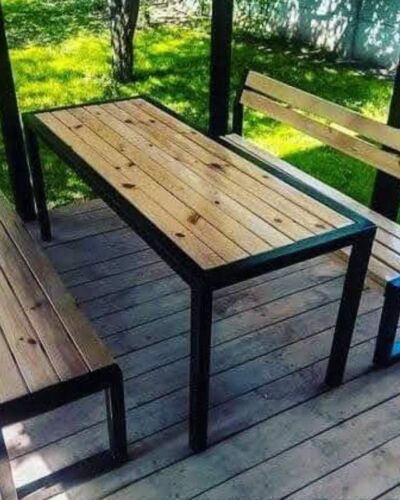 Zestaw stół + 2 ławki, wyroby kuty